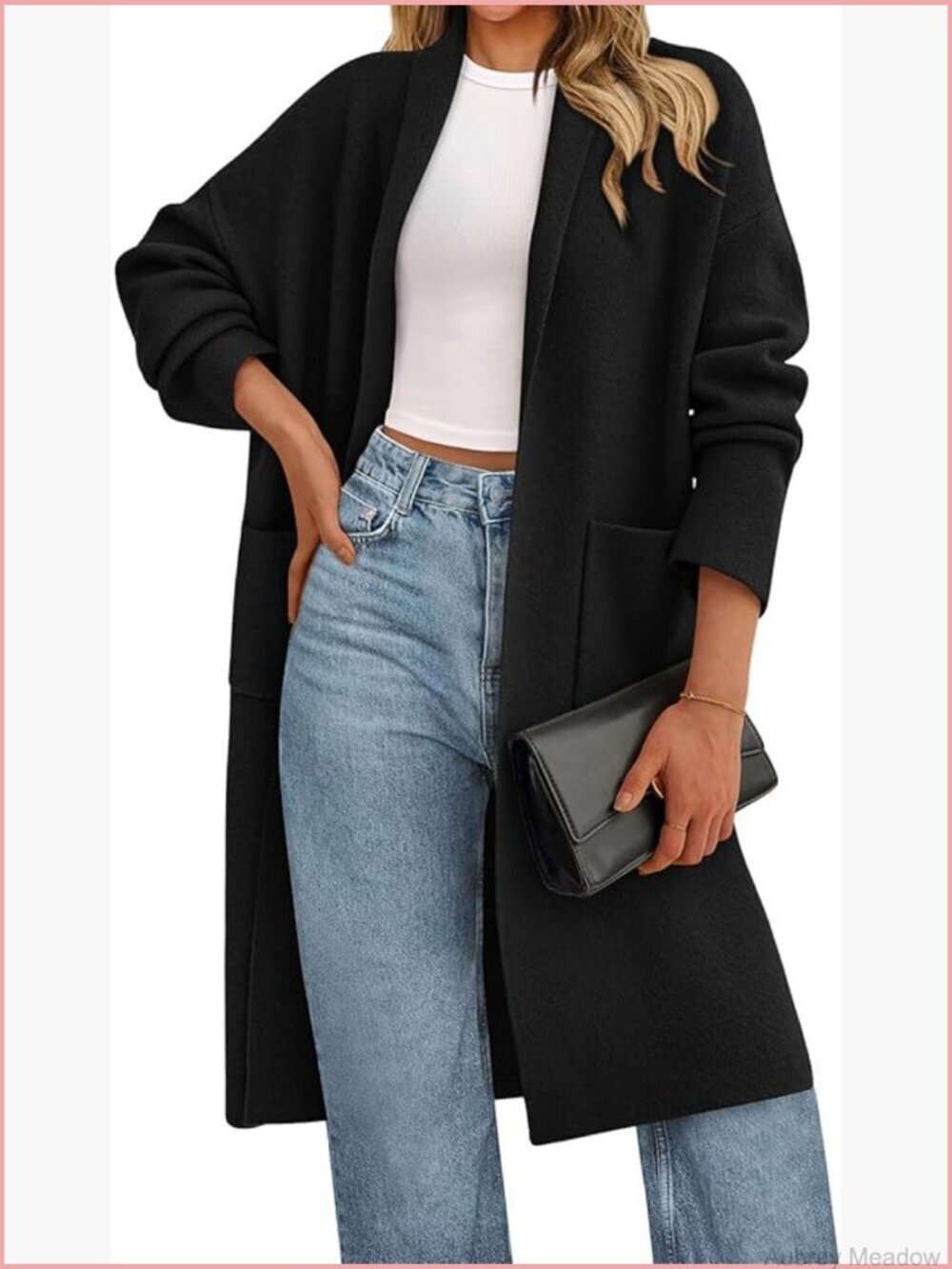 Oversized Open Front Knit Cardigan with Pockets Shawl Neck Long Sweater Coatigan